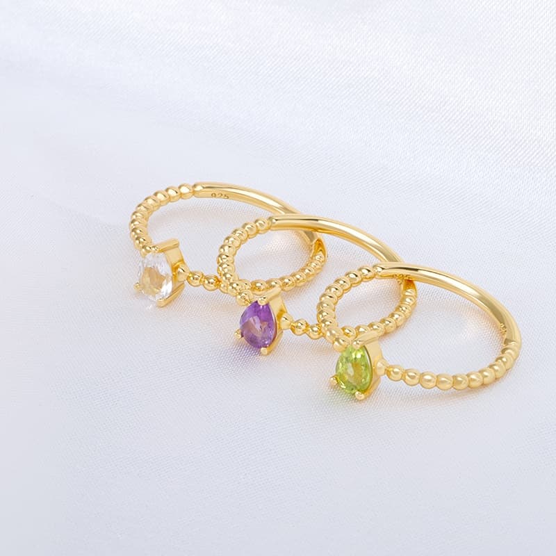 Pear White Crystal Bead Ring