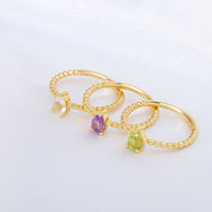 Pear White Crystal Bead Ring