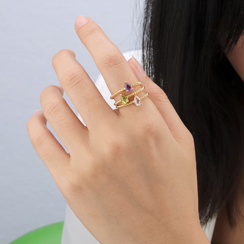 Pear White Crystal Bead Ring
