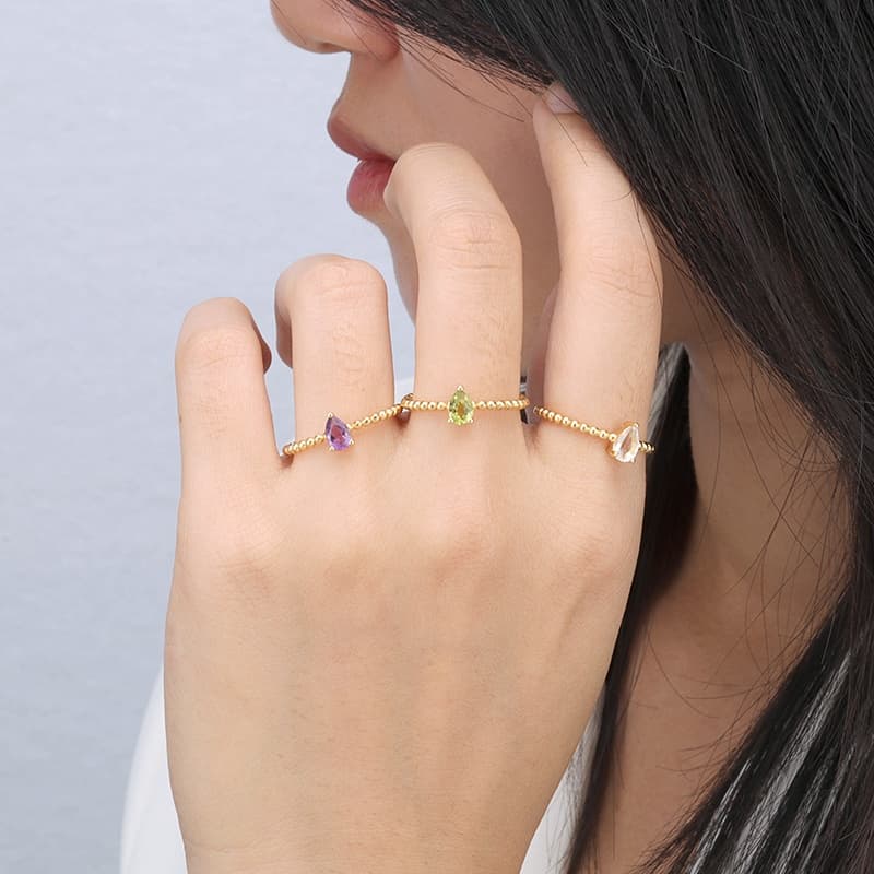 Pear White Crystal Bead Ring