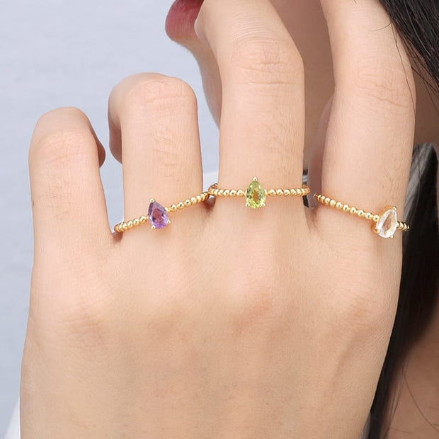 Pear White Crystal Bead Ring