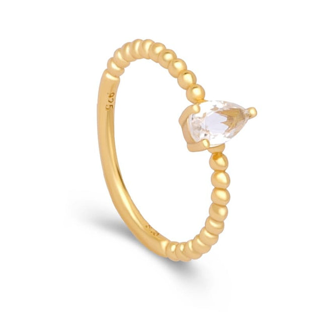 Pear White Crystal Bead Ring