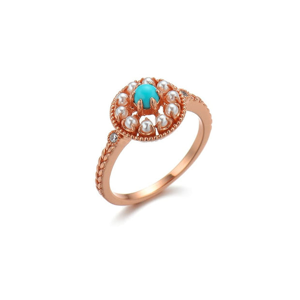 Vintage Turquoise And Pearl Ring