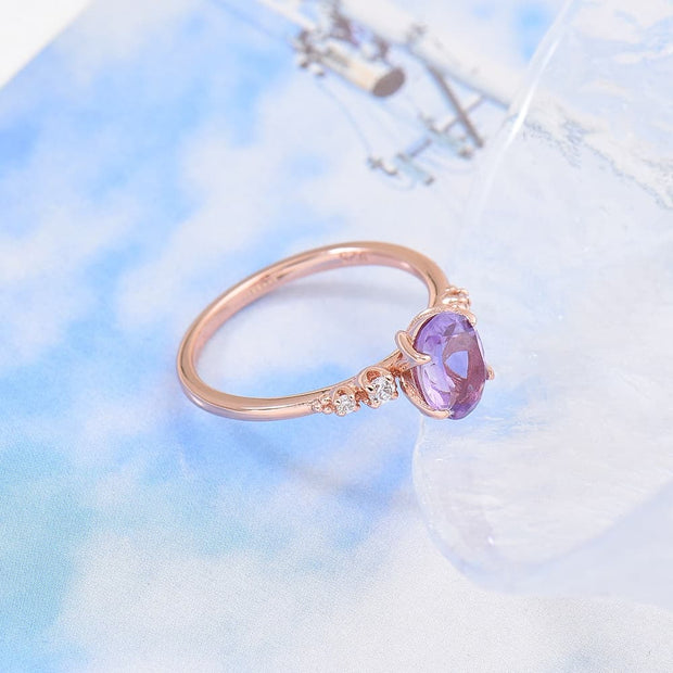 Oval Brazil Amethyst Engagement Ring Sterling Silver