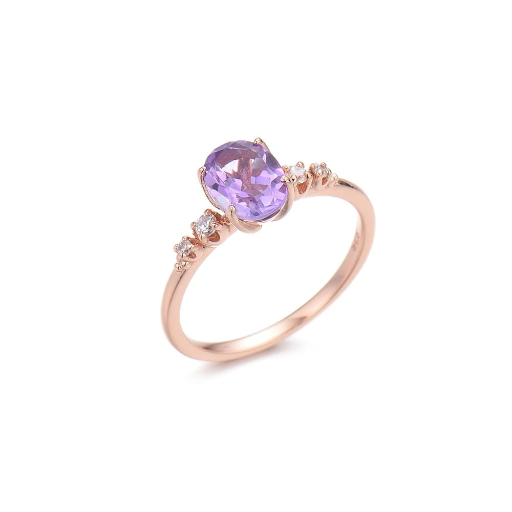 Oval Brazil Amethyst Engagement Ring Sterling Silver