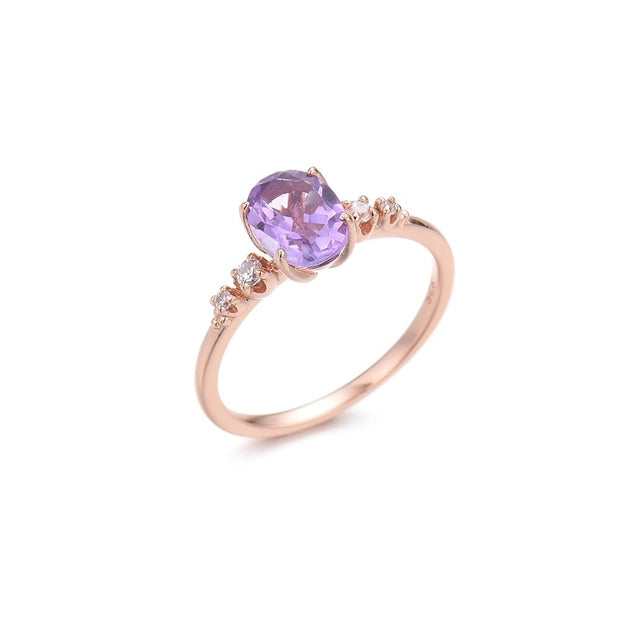 Oval Brazil Amethyst Engagement Ring Sterling Silver