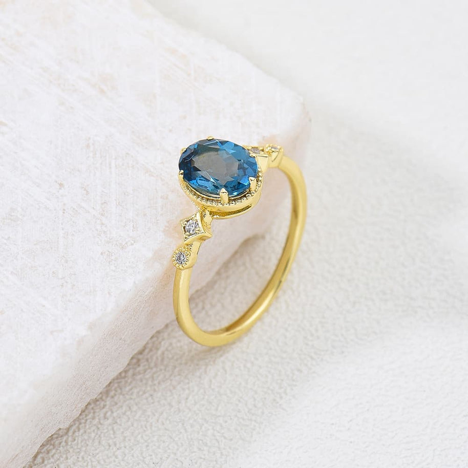 Oval London Blue Topaz Ring Sterling Silver