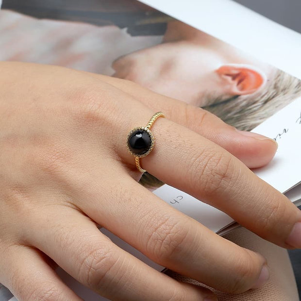 Black Agate Natural Stone Cabochon Ring