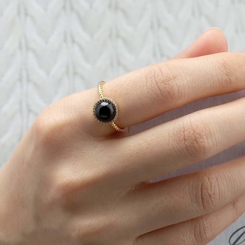 Black Agate Natural Stone Cabochon Ring