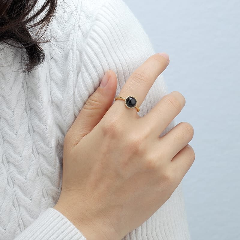 Black Agate Natural Stone Cabochon Ring