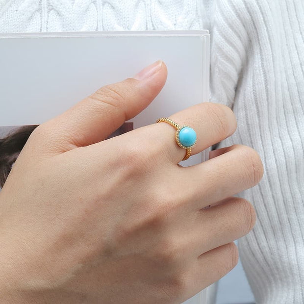Created Turquoise Natural Stone Cabochon Ring