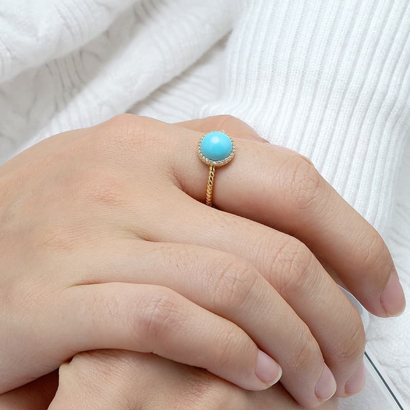 Created Turquoise Natural Stone Cabochon Ring