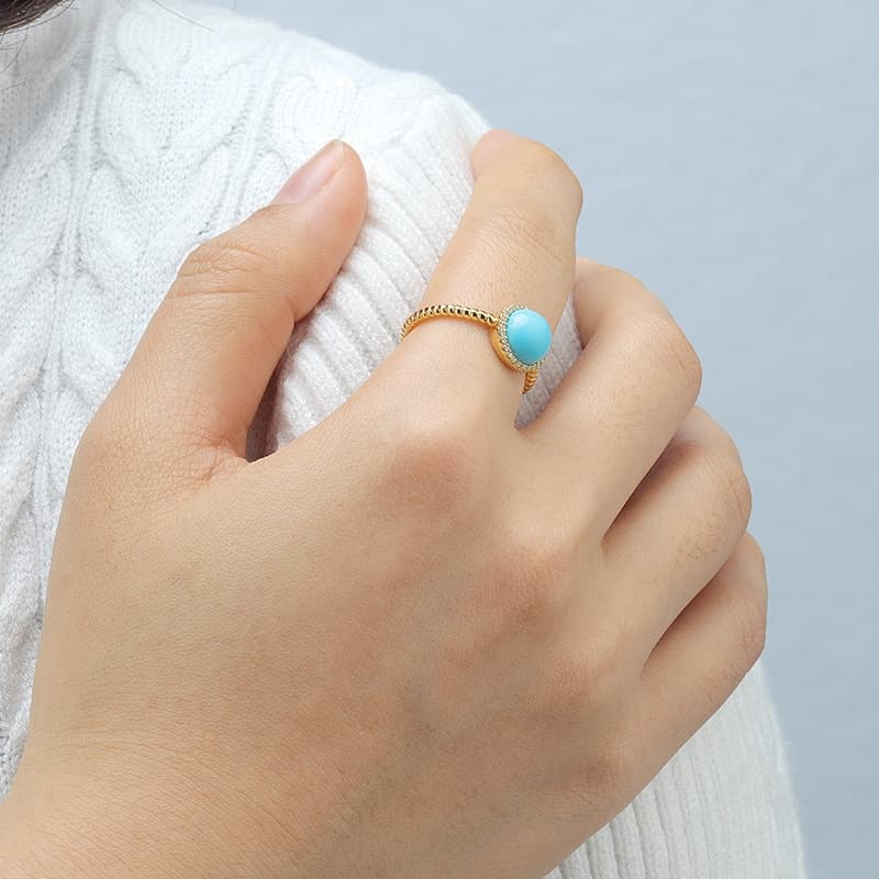 Created Turquoise Natural Stone Cabochon Ring