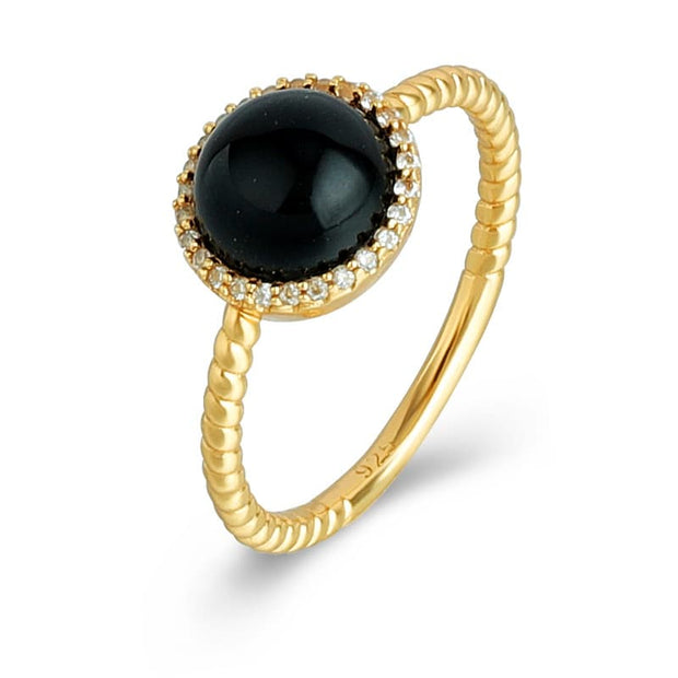 Black Agate Natural Stone Cabochon Ring
