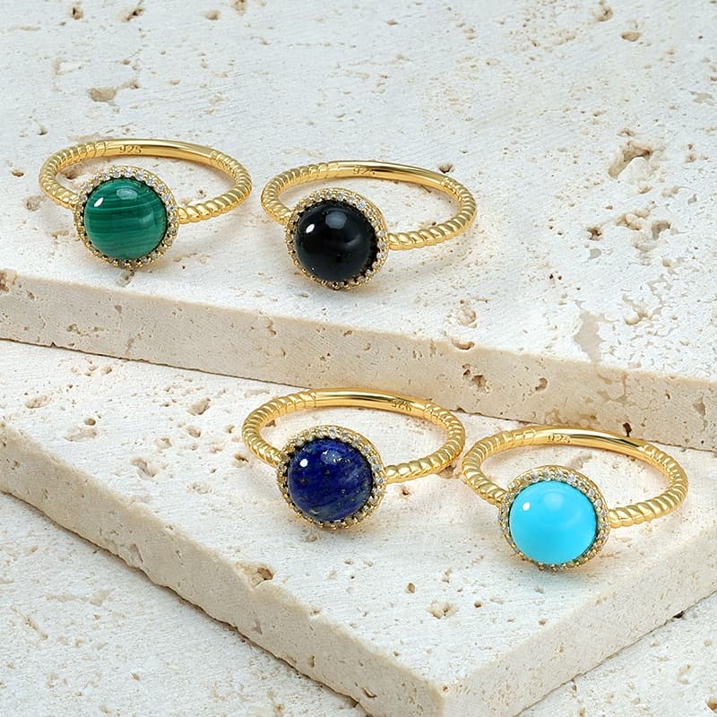 Black Agate Natural Stone Cabochon Ring