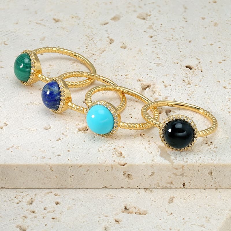 Black Agate Natural Stone Cabochon Ring