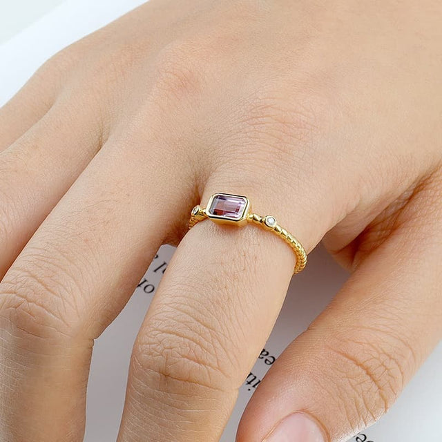 Amethyst Octagon Gemstone Ring Rope Band