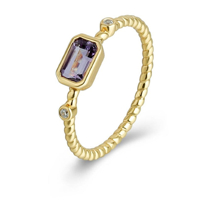 Amethyst Octagon Gemstone Ring Rope Band SR00064