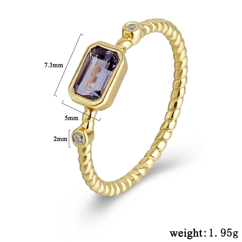 Amethyst Octagon Gemstone Ring Rope Band