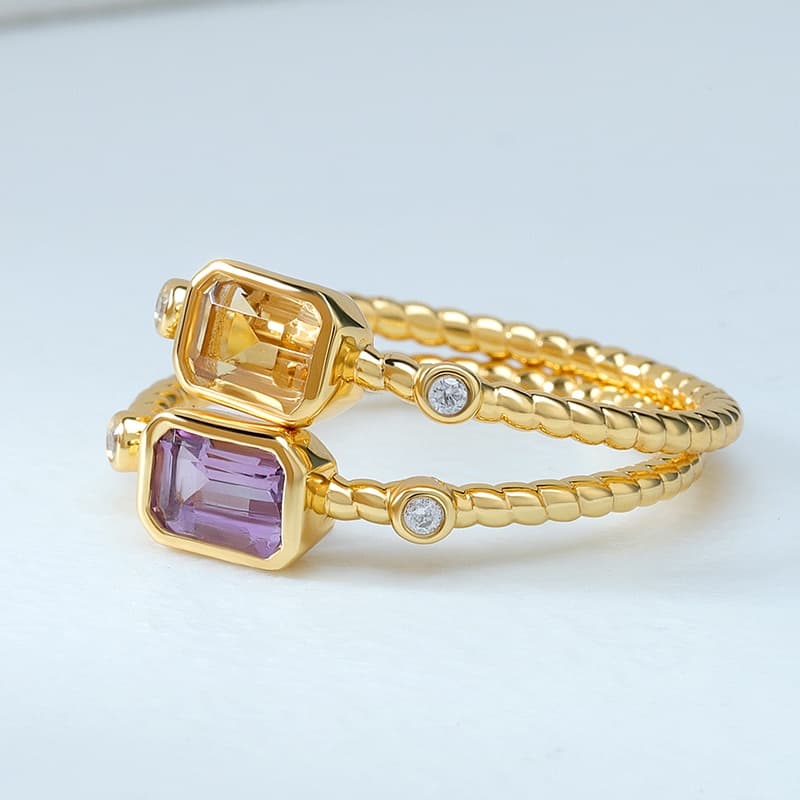 Amethyst Octagon Gemstone Ring Rope Band