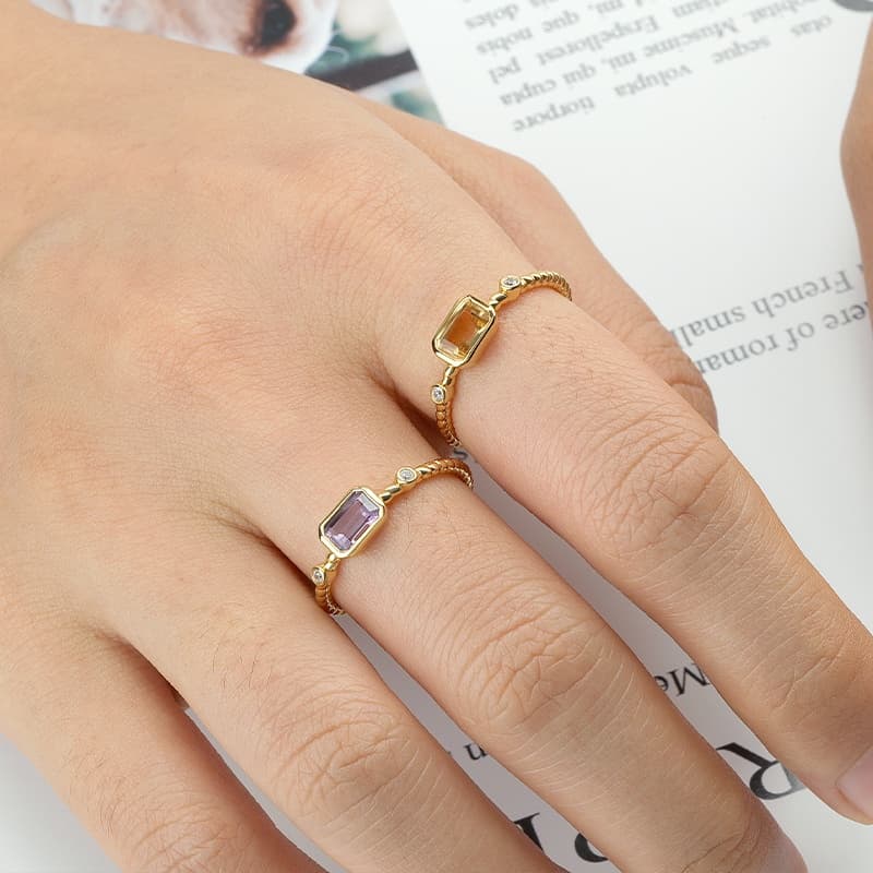 Amethyst Octagon Gemstone Ring Rope Band