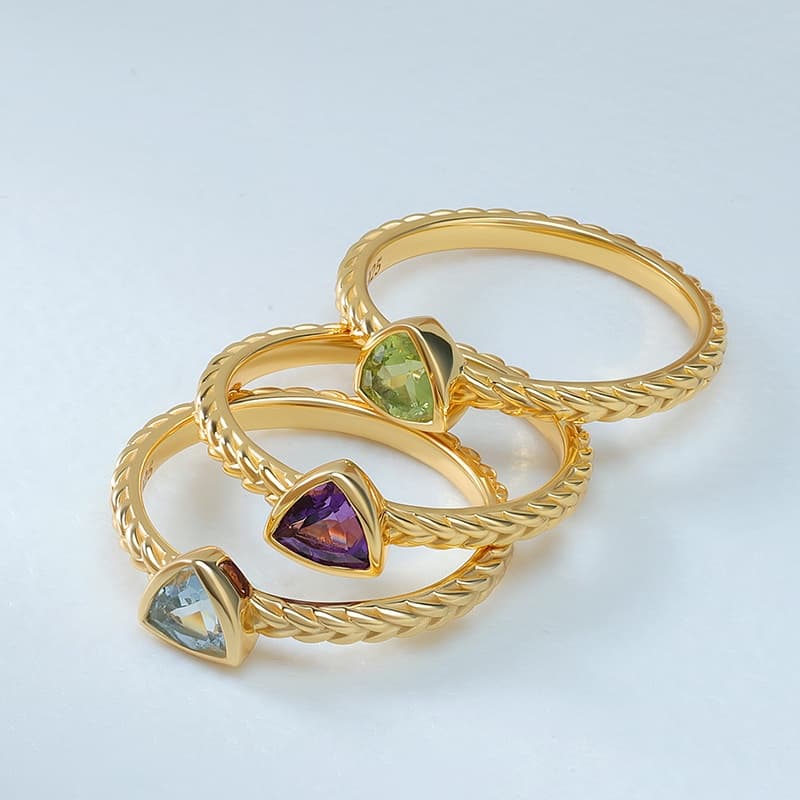 Sky Blue Topaz Triangle Gemstone Ring Rope Band