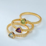 Sky Blue Topaz Triangle Gemstone Ring Rope Band