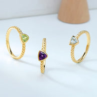 Sky Blue Topaz Triangle Gemstone Ring Rope Band