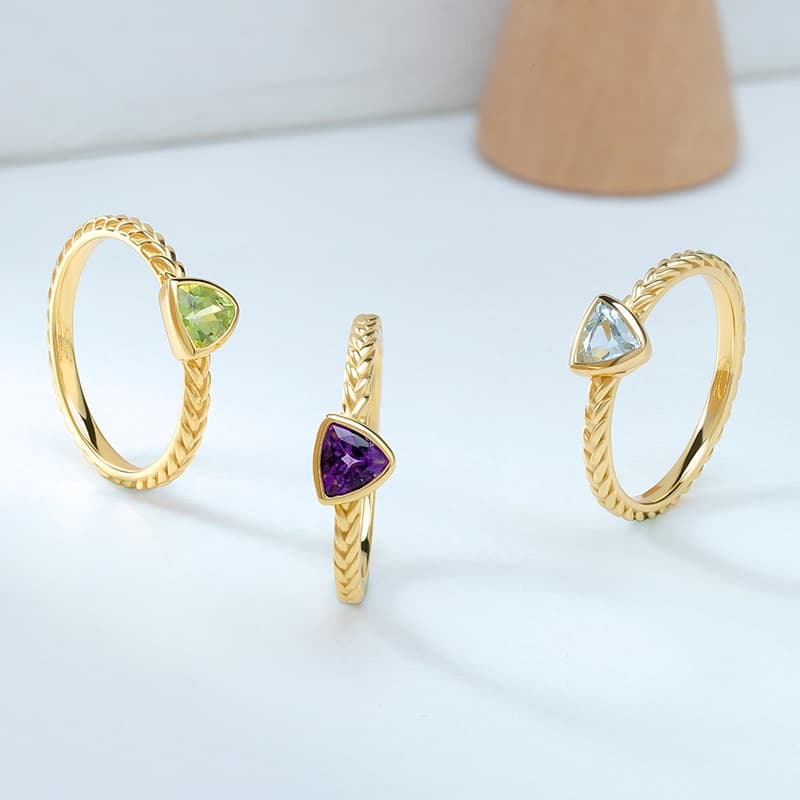 Sky Blue Topaz Triangle Gemstone Ring Rope Band