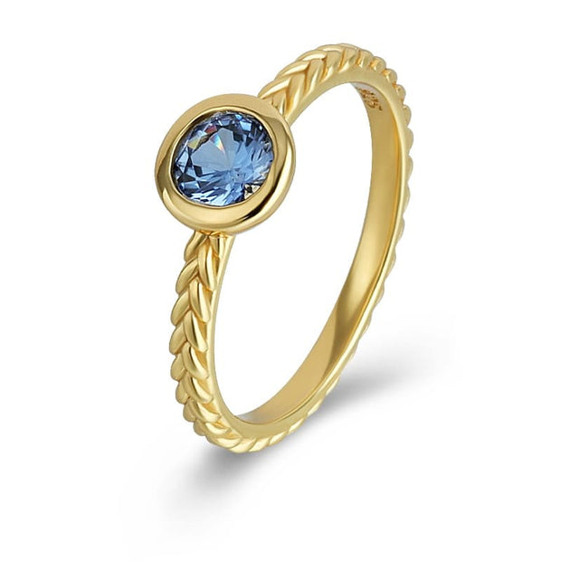 Round Blue Sapphire Ring Rope Band