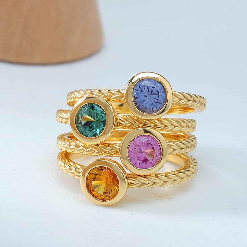 Round Blue Sapphire Ring Rope Band