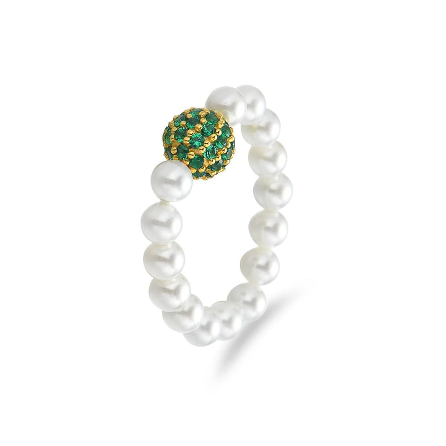 White CZ Iced Out Ball Shell Pearl Ring