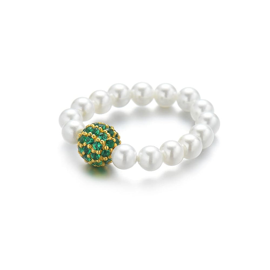 White CZ Iced Out Ball Shell Pearl Ring