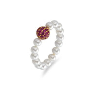 White CZ Iced Out Ball Shell Pearl Ring