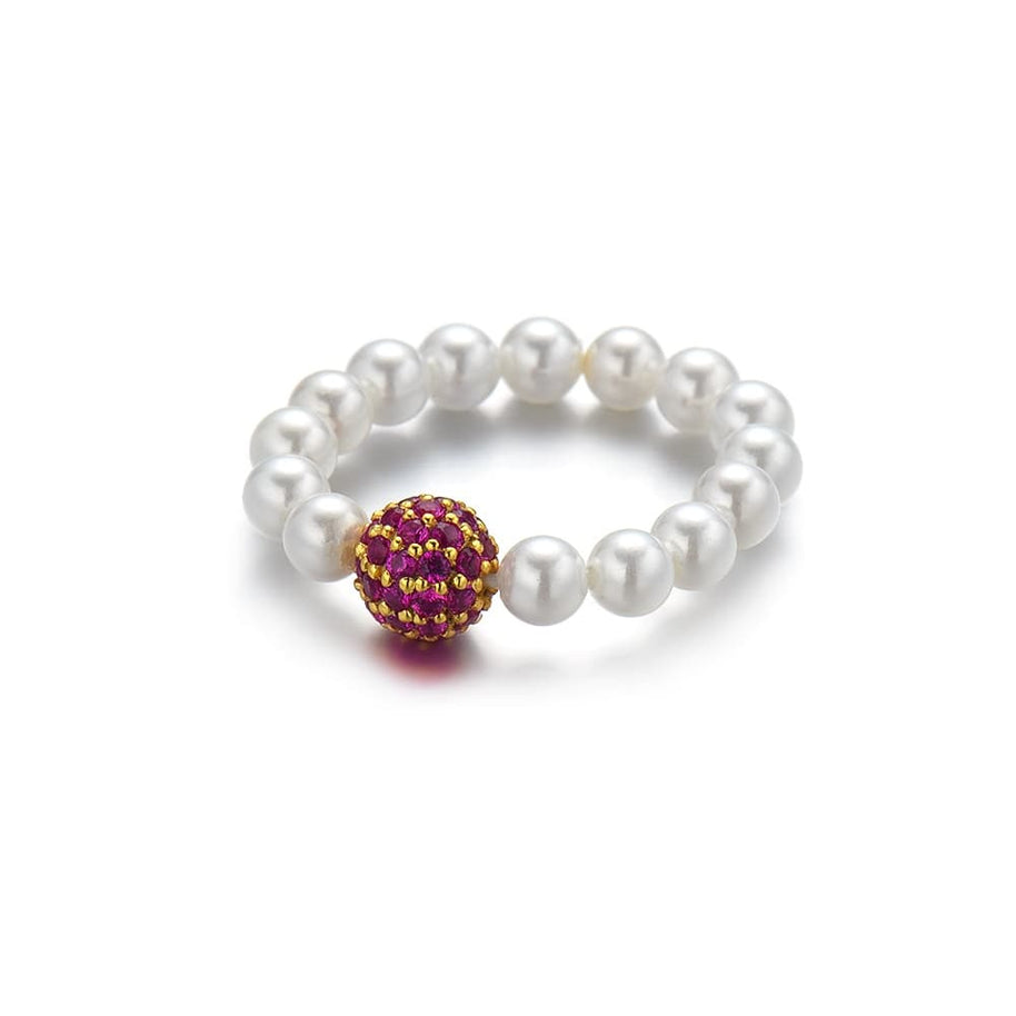 White CZ Iced Out Ball Shell Pearl Ring
