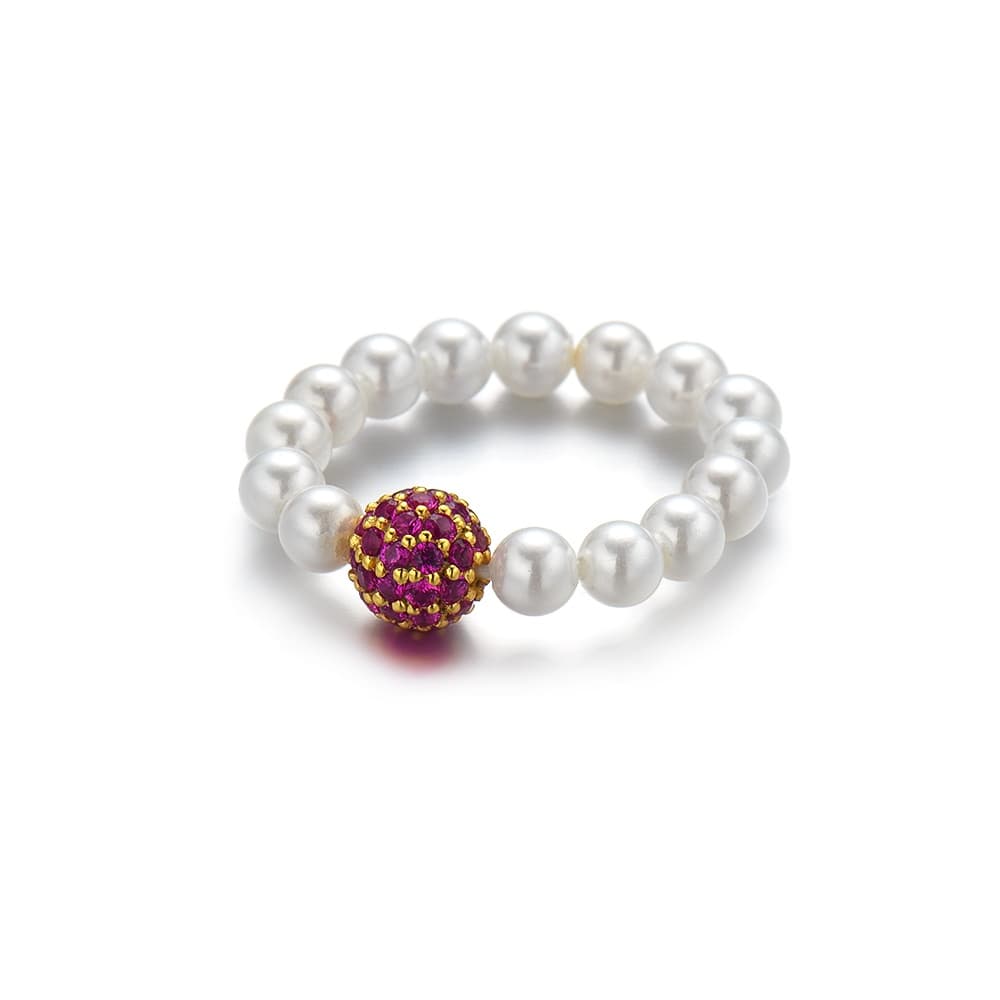 White CZ Iced Out Ball Shell Pearl Ring