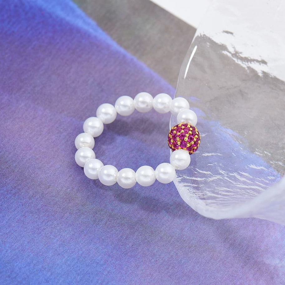 White CZ Iced Out Ball Shell Pearl Ring