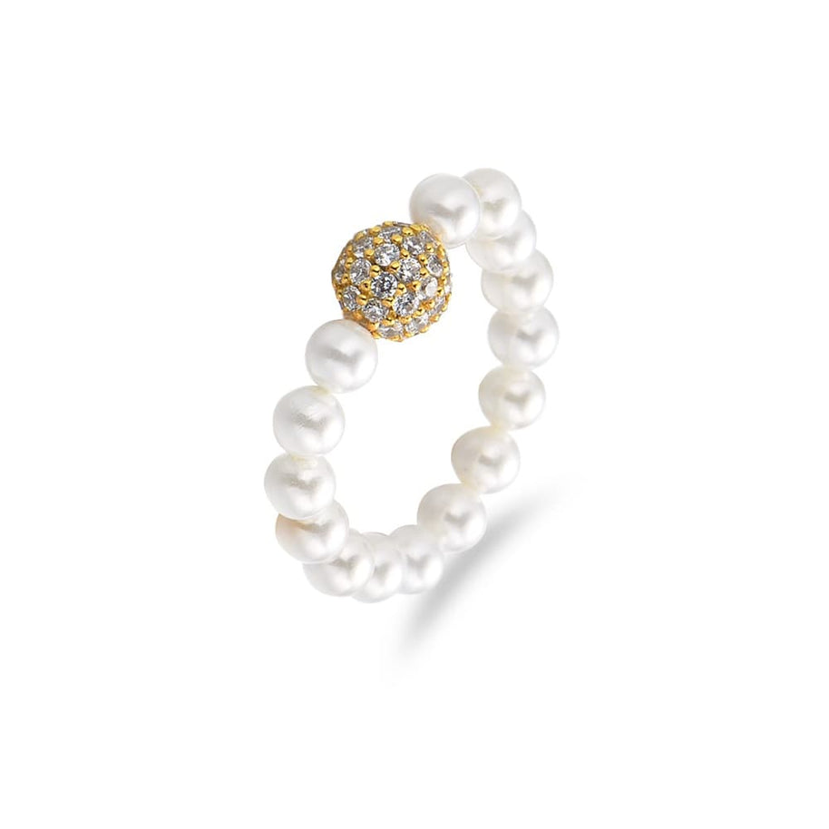White CZ Iced Out Ball Shell Pearl Ring