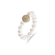 White CZ Iced Out Ball Shell Pearl Ring