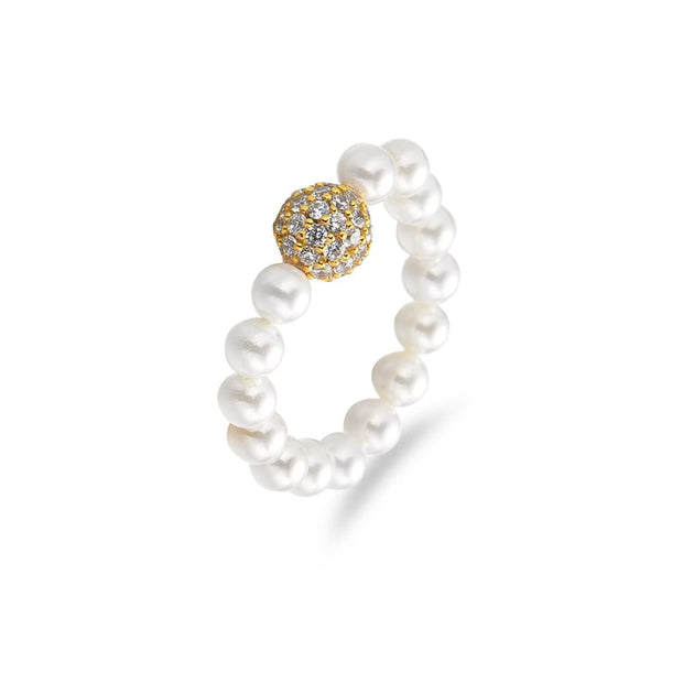 White CZ Iced Out Ball Shell Pearl Ring SR00070