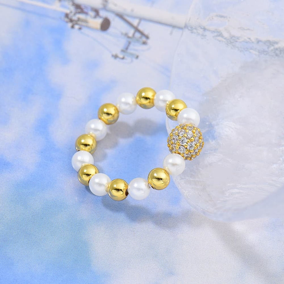 Iced Out Ball Pearl Beaded Ring
