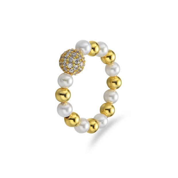 Iced Out Ball Pearl Beaded Ring SR00071