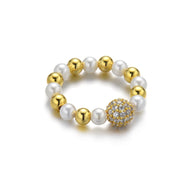 Iced Out Ball Pearl Beaded Ring