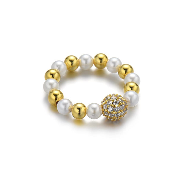 Iced Out Ball Pearl Beaded Ring