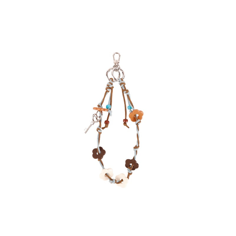 Korean Retro Keychain |  Braided Beaded Strap Floral Charm