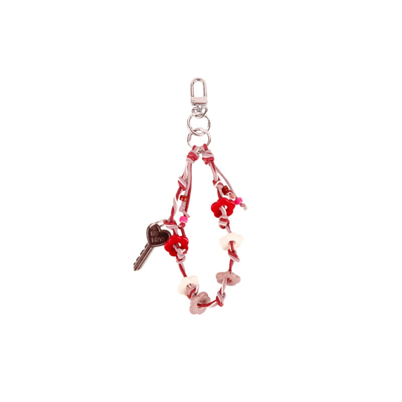 Korean Retro Keychain |  Braided Beaded Strap Floral Charm