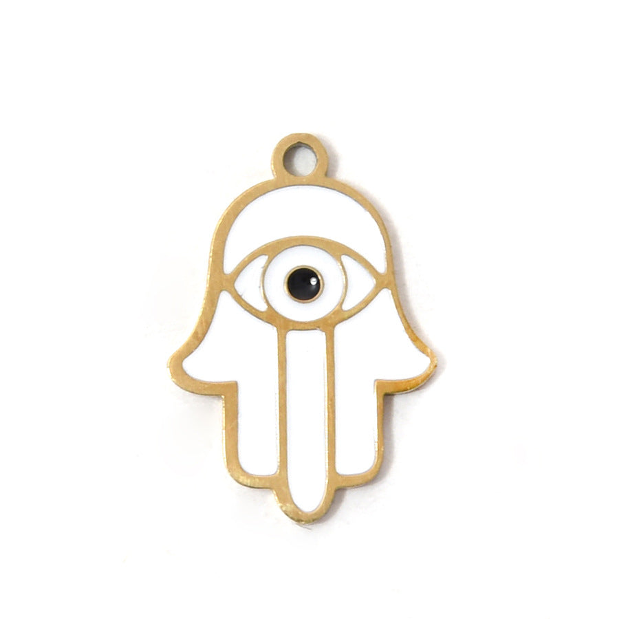 304 Steel Evil Eye Hamsa Pendant 18K Gold Enamel DIY