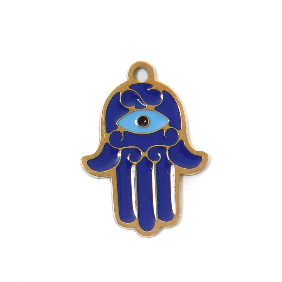 304 Steel Evil Eye Hamsa Pendant 18K Gold Enamel DIY
