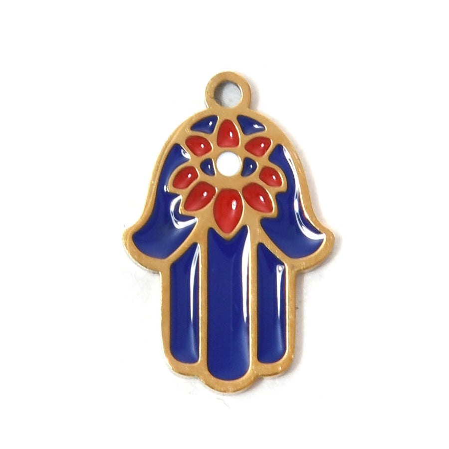 304 Steel Evil Eye Hamsa Pendant 18K Gold Enamel DIY