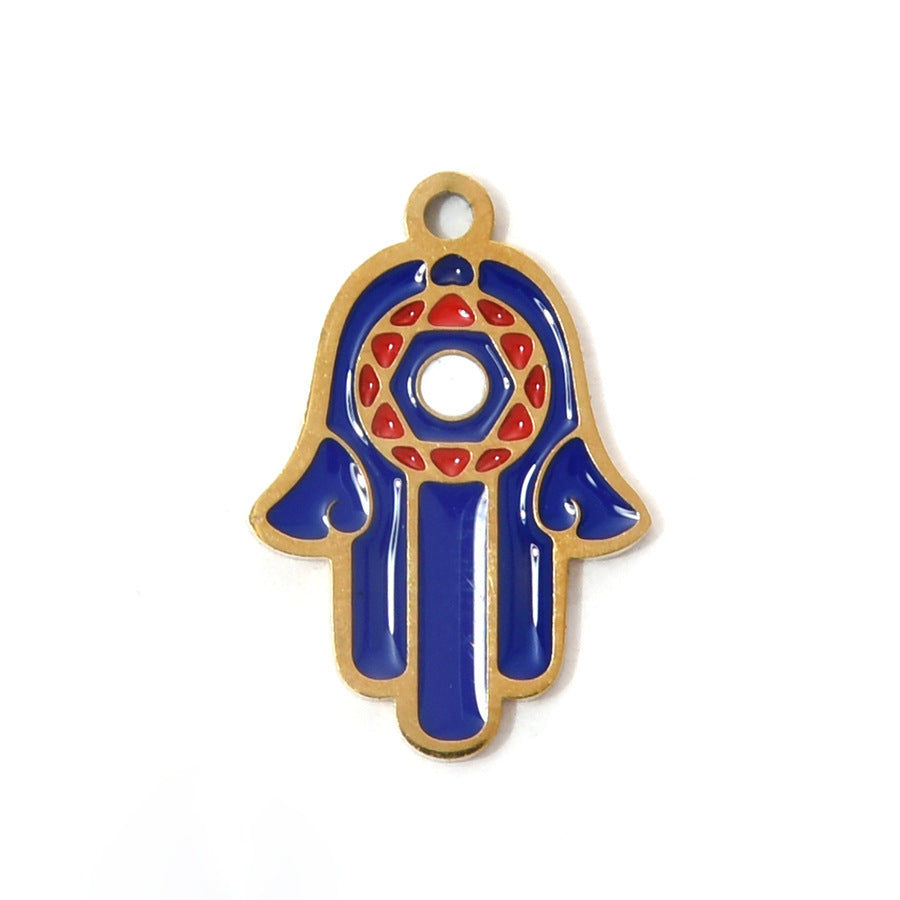 304 Steel Evil Eye Hamsa Pendant 18K Gold Enamel DIY